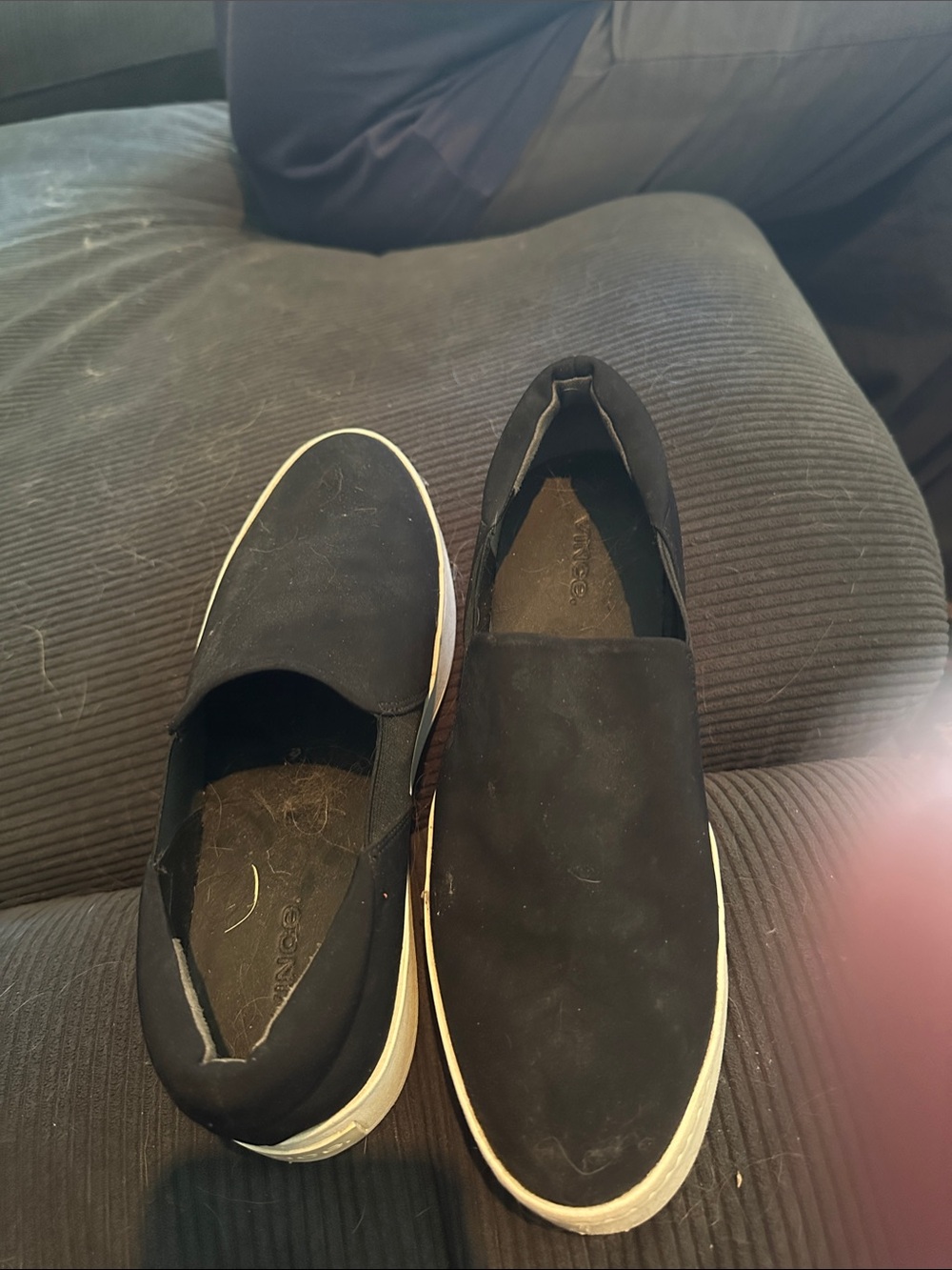 Vince Black Slip-On Sneakers with White Outsole
